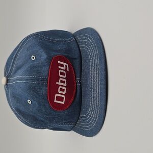 K Brand Blue Denim Trucker Hat Cap with Red Patch SnapBack Adjustable